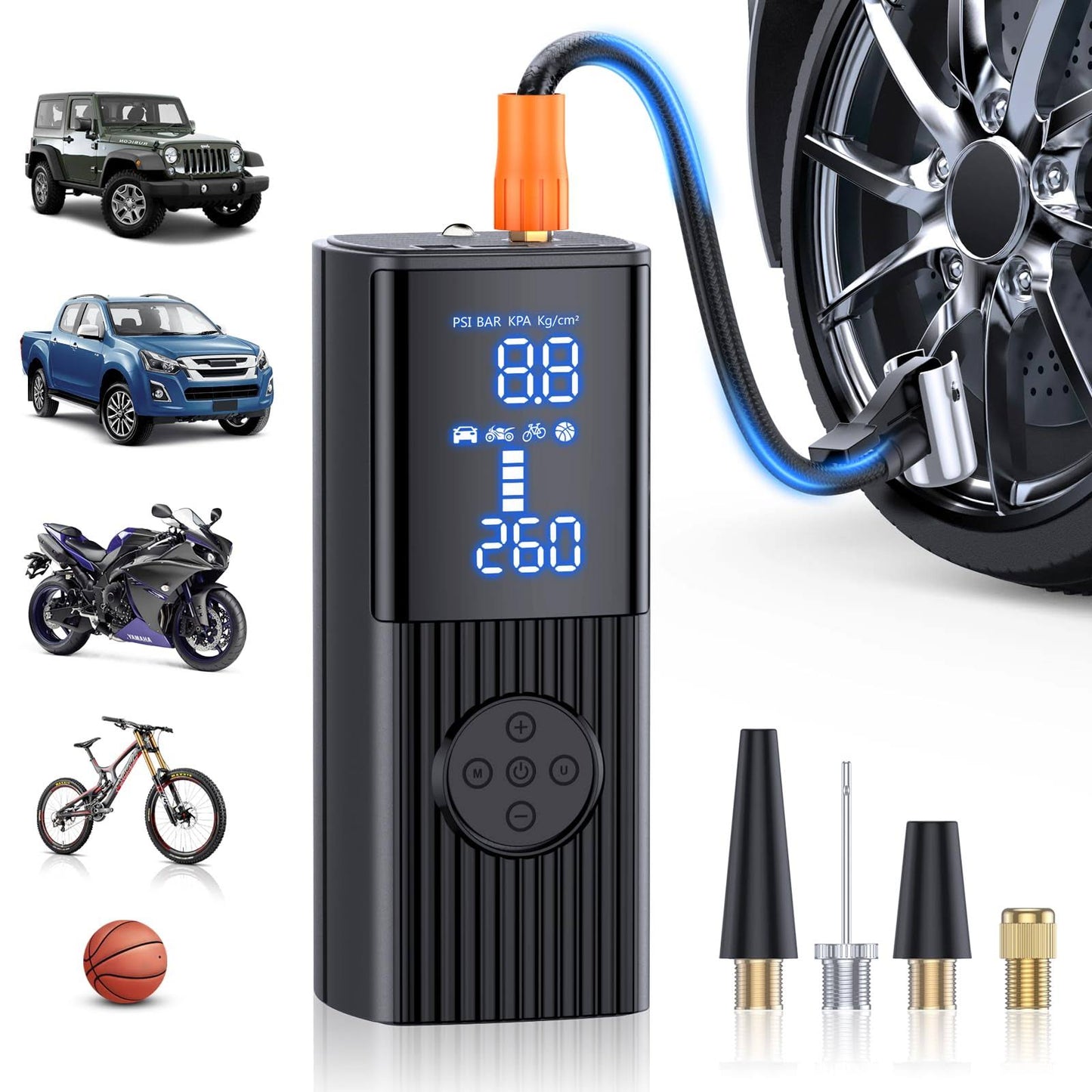 Tire Inflator Portable Air Compressor-180psi & 20000mah Portable Air Pump, Accurate Pressure Lcd Display, 3x Fast Inflation For