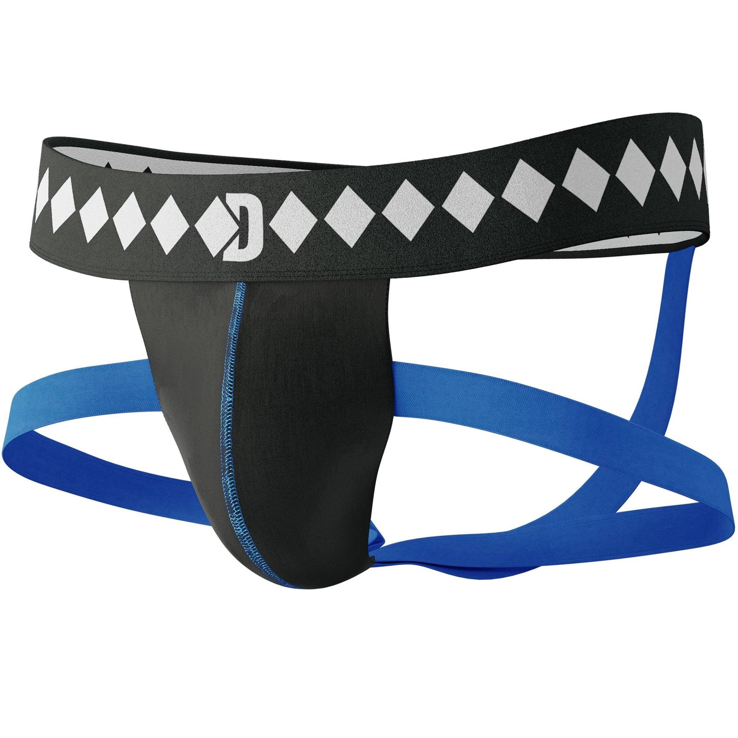 4-Strap Supporter Jock & Cup - Medium - Black/Blue