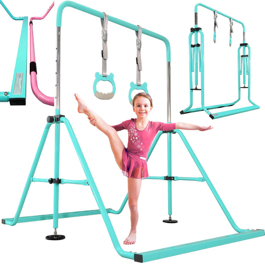 Updated Folding Gymnastics Kip Bar With Sturdier Base Easy To Assemble And Dis-Assemble (A Teal)