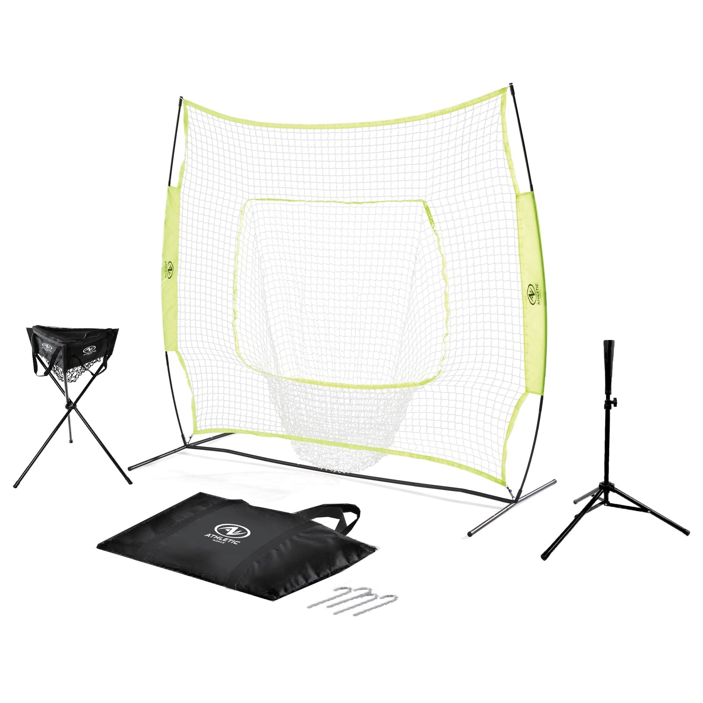 Works 7ft X 7ft Hit Pitch Training Net, Portable For All Skill Levels, Indoor/Outdoor, Batting Tee, Ball Caddy And Carrying Case, Size: