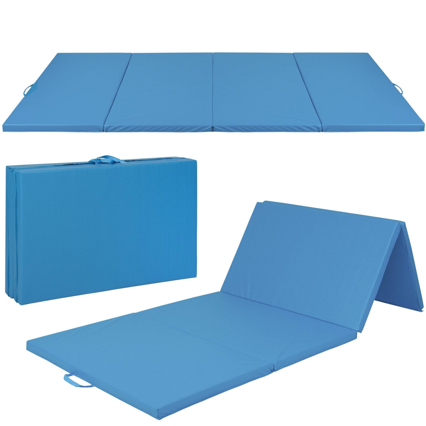 10ftx4ftx2in Folding Gymnastics Mat 4-Panel Exercise Workout Floor Mats W/ Handles - Royal Blue