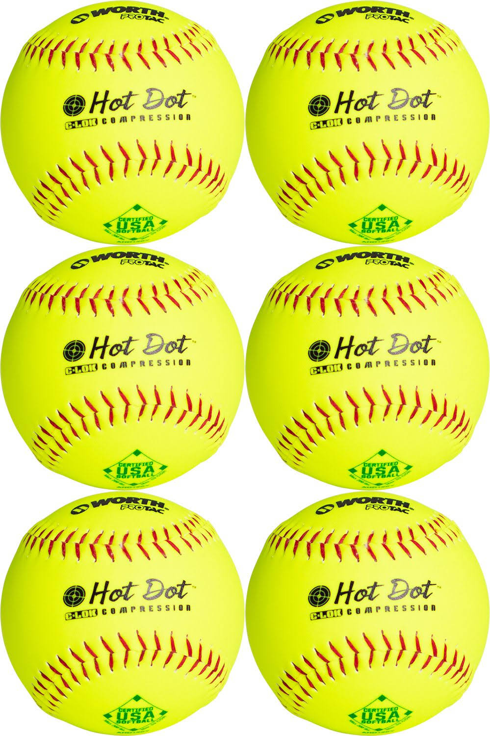 12 Asa Hot Dot Slow Pitch Softballs - 6 Pack