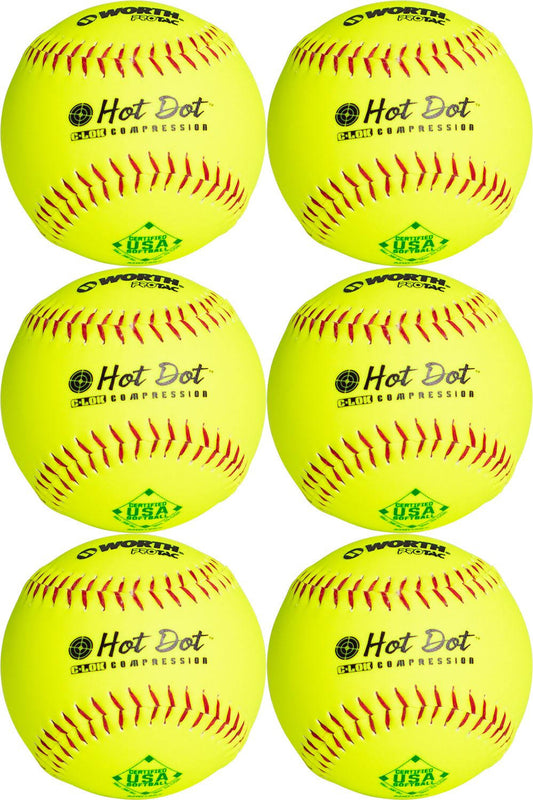 12 Asa Hot Dot Slow Pitch Softballs - 6 Pack