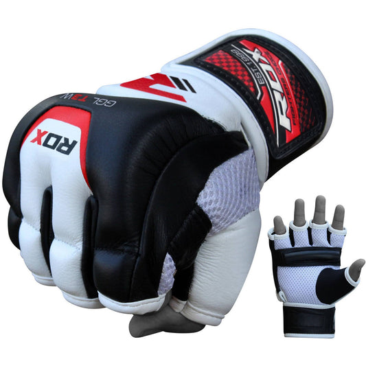 T3 Mma Cowhide Leather Gel Padded Sparring Combat Grappling Gloves, Large