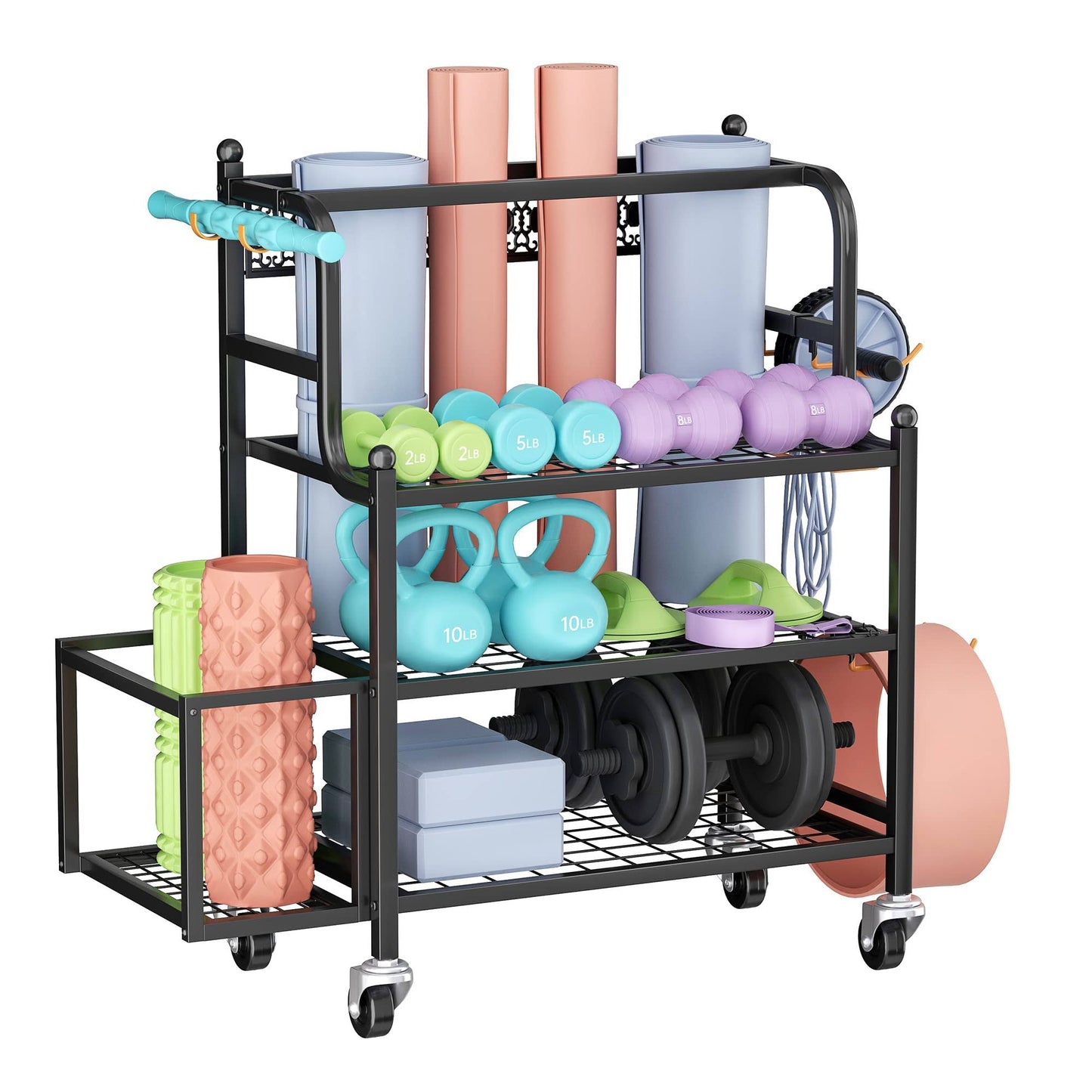 Yoga Mat Storage Racks, Home Gym Storage Rack For Organizing Kettlebells Dumbbells Foam Roller, All-In-One Workout Equipment Storage Organizer