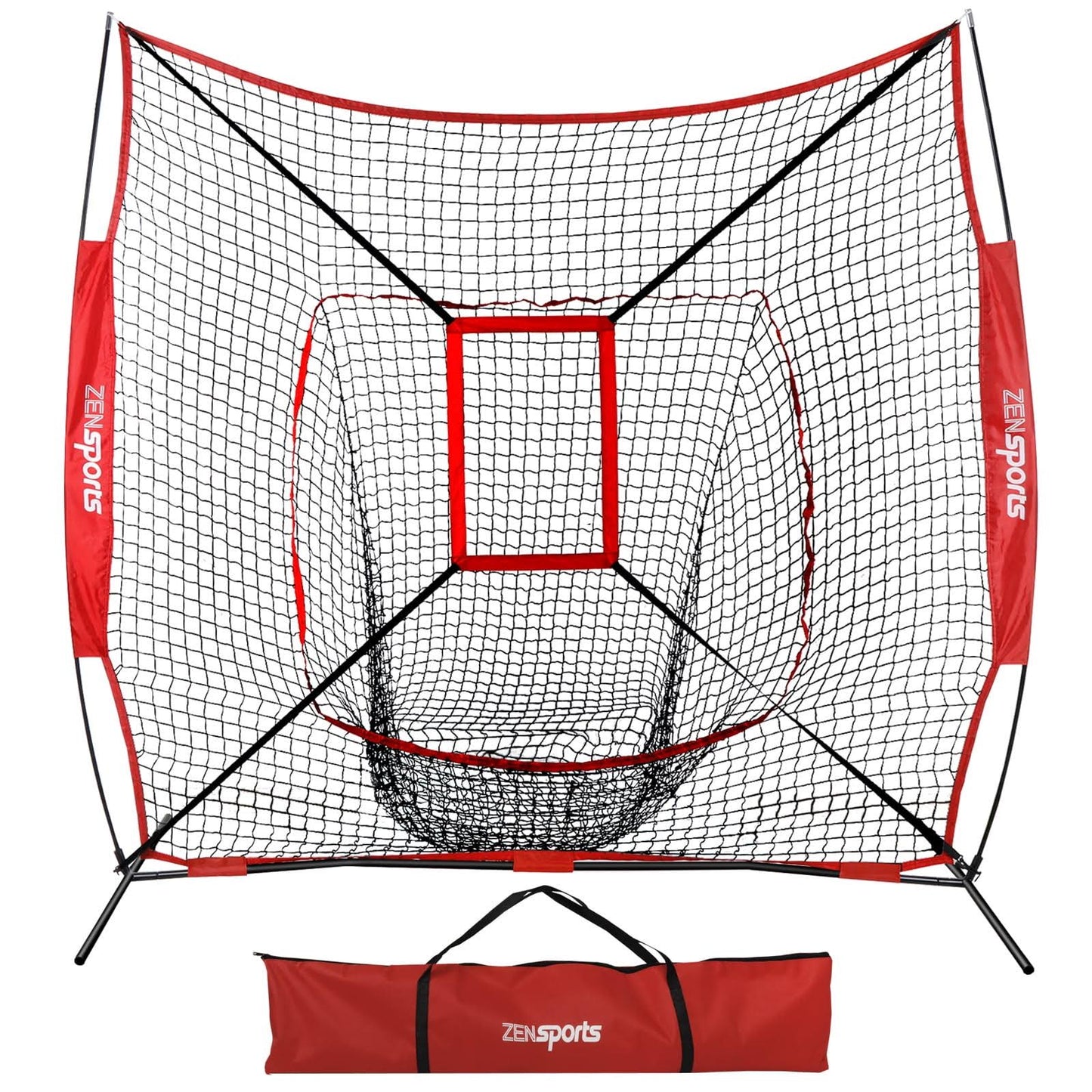 7 X 7 Baseball Softball Practice Net Hitting Pitching Training Net W/Strike Zone,Bow Frame & Carry Bag