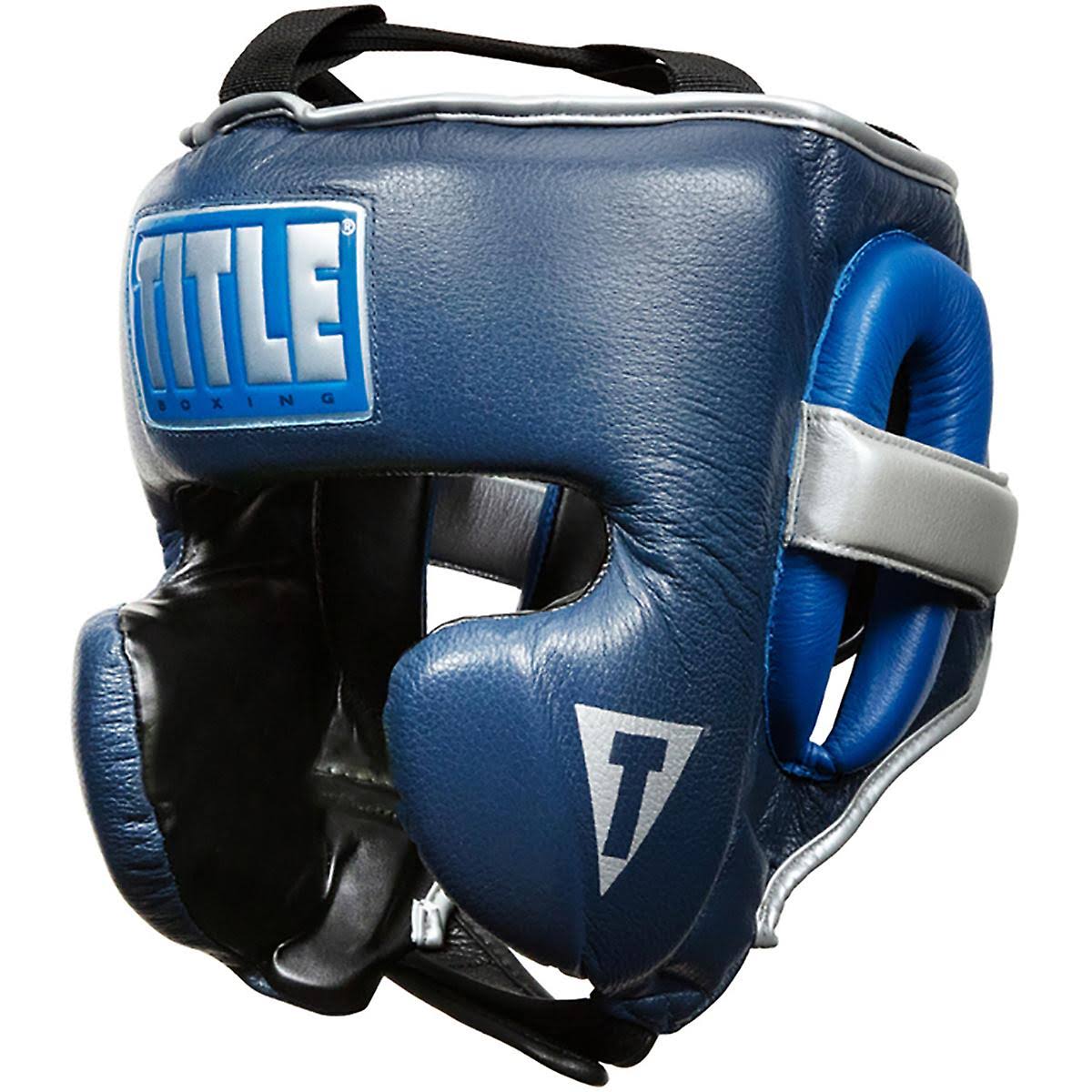 Royalty Leather Training Headgear - Royal/Navy, L