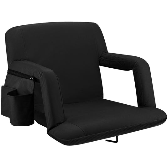 Wide Reclining Stadium Seat With Armrests & Side Pockets