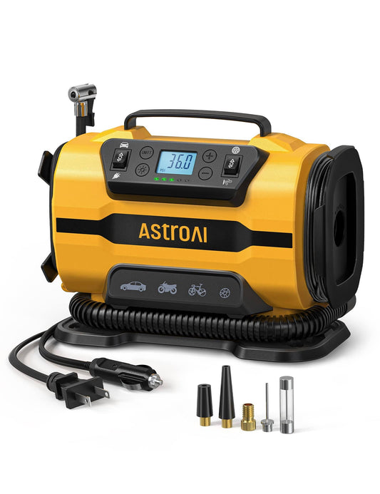 Tire Inflator Portable Air Compressor For Car Tire Pump 150psi 12v Dc/110v Ac With Dual Metal Motors &Led Light