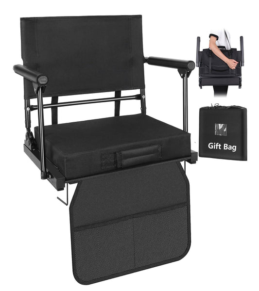 Seats For Bleachers With Back Support & Armrests, Foldable Stadium Chair With Removable Padded Comfy Foam Cushion, Lightweight Protable