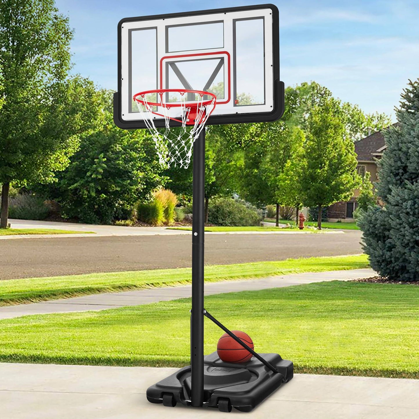 Adjustable Regulation-Size Basketball Hoop, Portable Sport System W/ Fillable Base, 2 Wheels