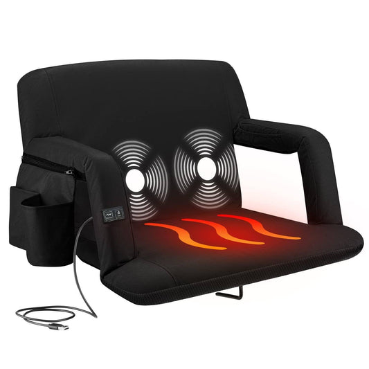 Reclining Heated Massage Stadium Seat - Black - X-Wide