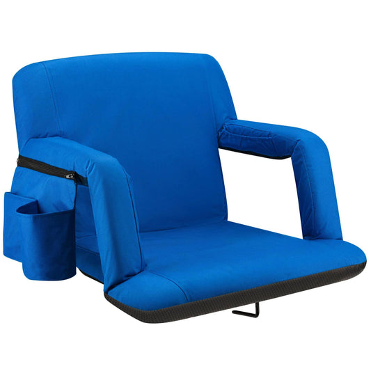 Reclining Stadium Seat - Waterproof Foldable Camping Chair With Extra Thick Padding And Wide Back Support - Royal Blue