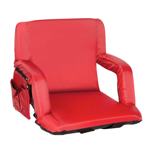 Reclining Padded Stadium Chairs With Armrests & Storage Pockets - Red